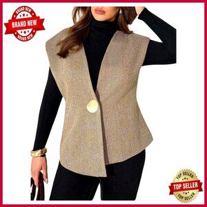 Plus Size Sleeveless Vest Blazer Jacket Metal Button Office Wear